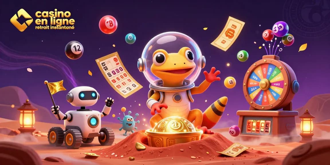 Profitez du casino en ligne retrait instantané avec une illustration 3D dynamique inspirant excitement et gains.