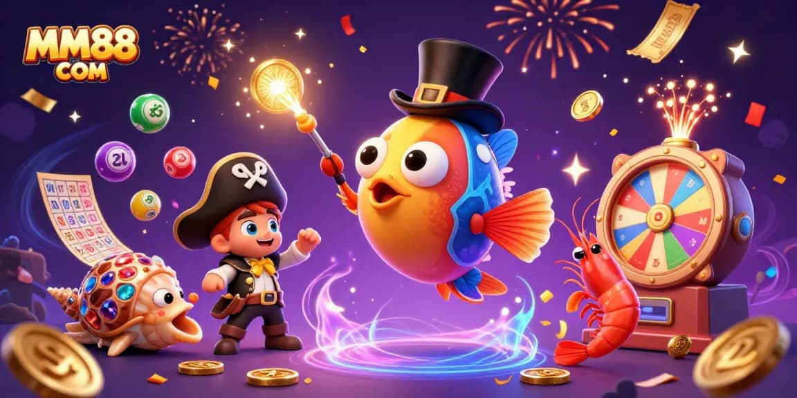 Engage with MM88 COM as spirited underwater characters attract coins and prizes in an energetic casino scene.