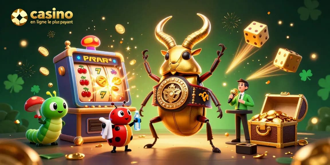 Casino en ligne le plus payant : Illustration animée de machines à sous et jackpots explosifs.