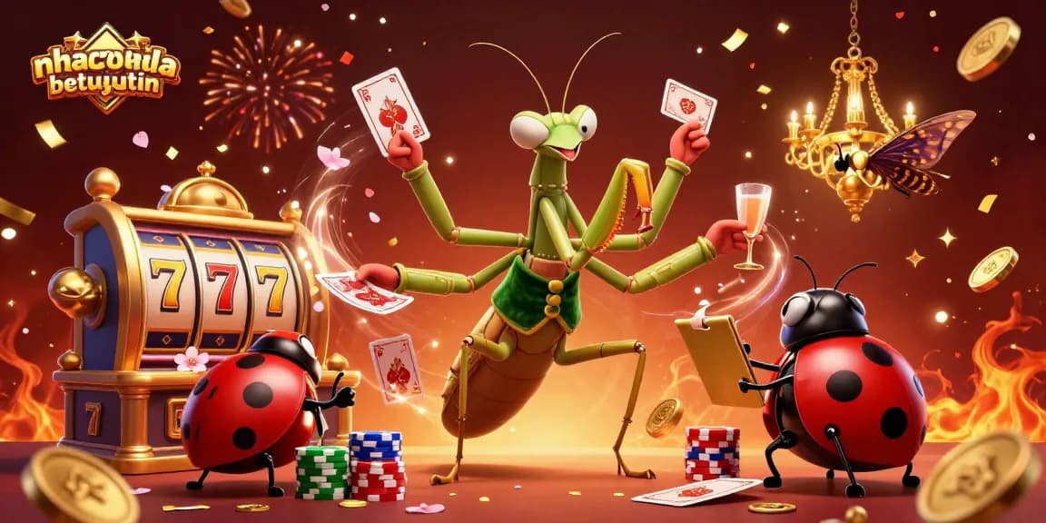 Experience thrilling gameplay with nhacaibetuytin's lively casino scene featuring dynamic slots and charming characters.