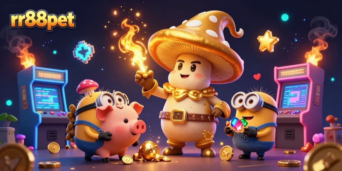 Spin jackpot with rr88pet's vibrant casino illustration showcasing a magical character transforming cash.