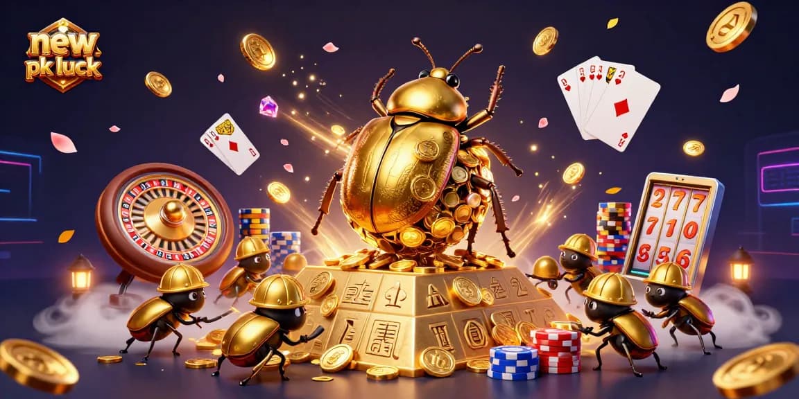 Experience thrilling entertainment at new pk luck with golden beetles and vibrant casino elements.