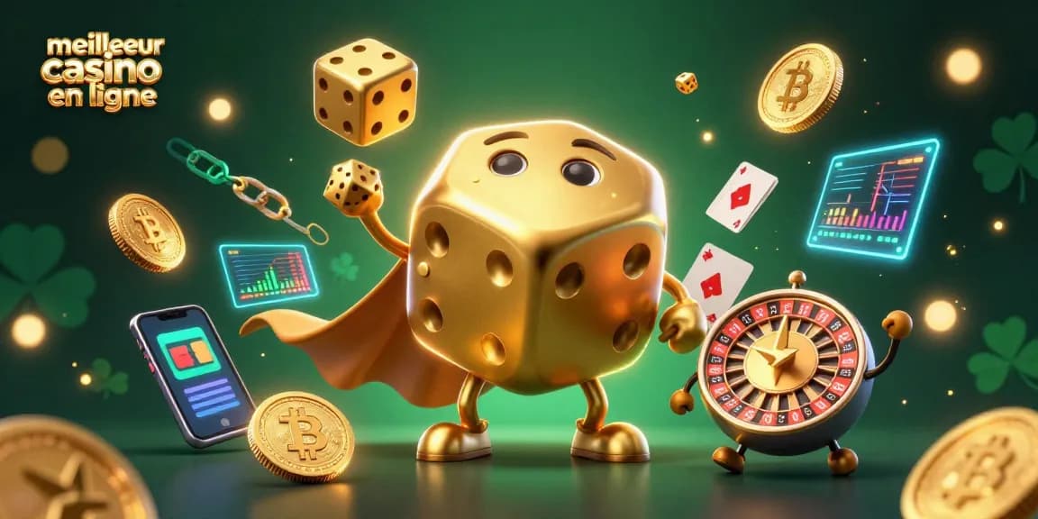 Découvrez le meilleur casino en ligne avec un golem de dés en or dynamique et des éléments de crypto autour.