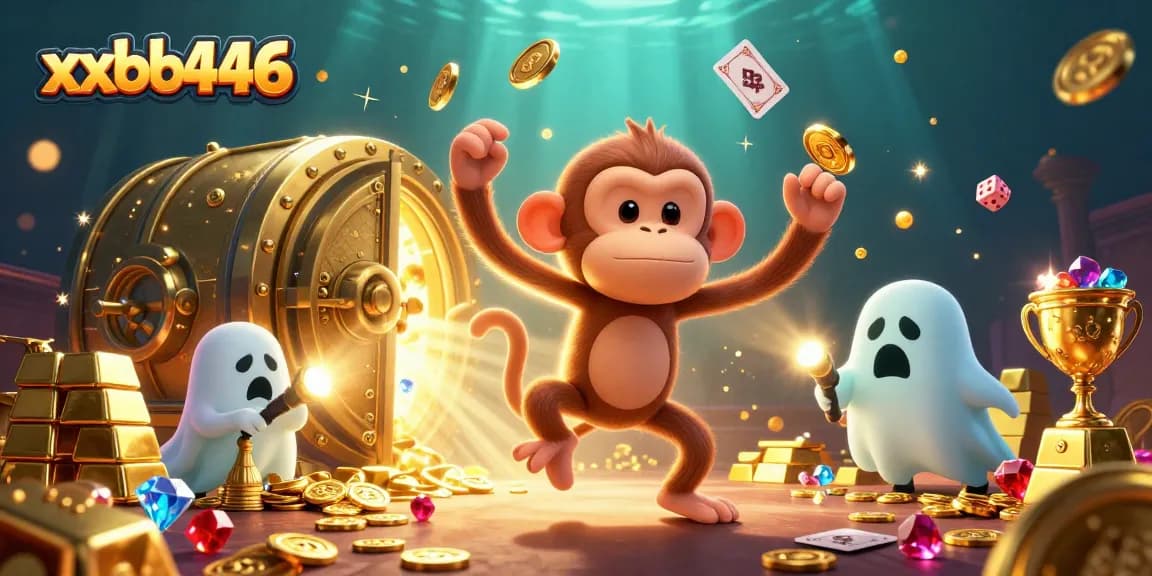 Experience the excitement at xxbb446 with this dynamic casino scene featuring a mischievous monkey and a ghost-hunter puppy.