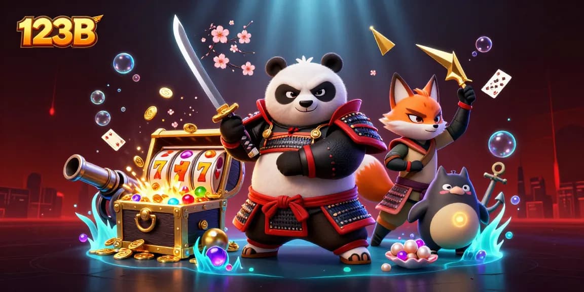 Experience thrilling gameplay at 123B with a dynamic scene featuring cartoon characters and casino elements.