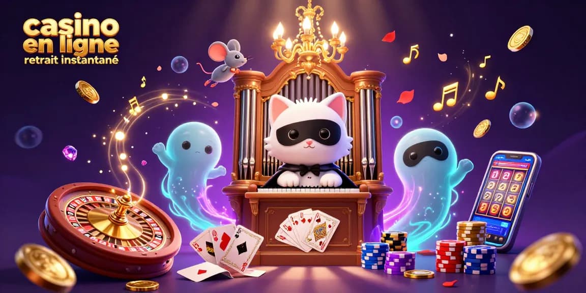 Les gains de casino en ligne retrait instantané avec un chat masqué et un acrobate de souris.