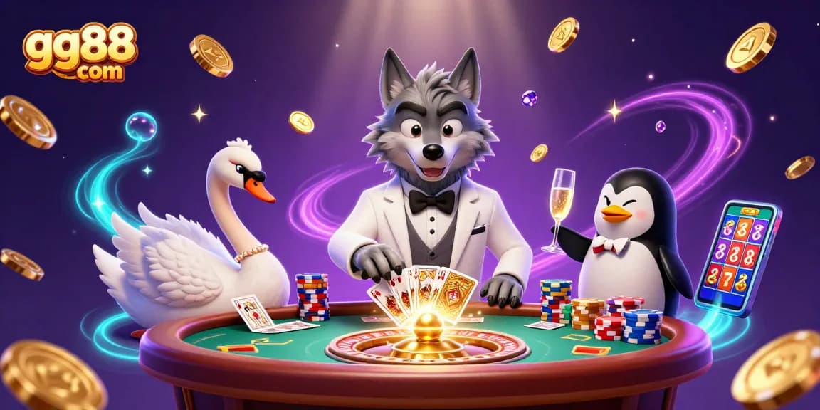 Experience the excitement of gg88 com with a vibrant 3D gaming illustration showcasing big wins and live casino action.