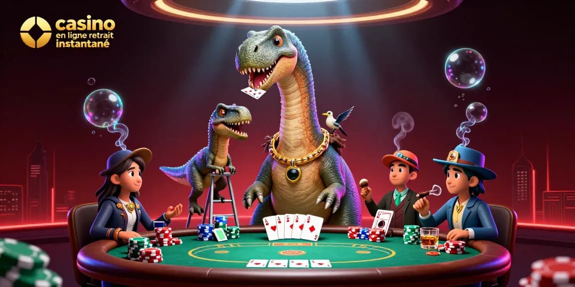 Le jeu en direct casino en ligne retrait instantané avec un dinosaure et un croupier sympathique.