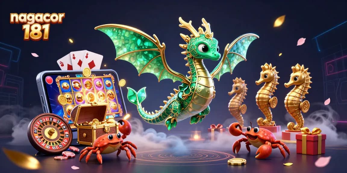 Spin the reels and win with nagacor 181's vibrant 3D casino scene featuring a majestic sea dragon.