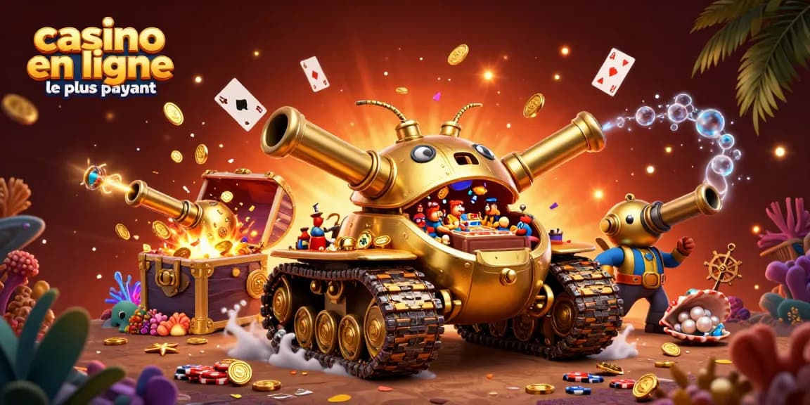 Déposez des jetons au casino en ligne le plus payant avec un tank doré et des éléments festifs.