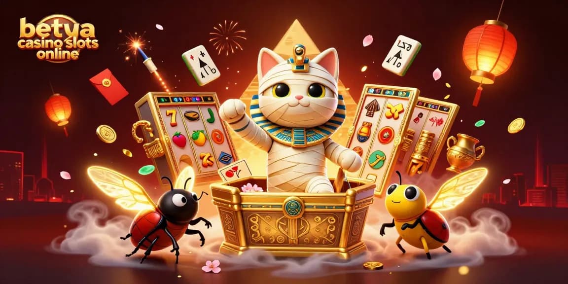 Experience betya casino slots online with our vibrant Egyptian-themed gaming scene, featuring unique characters and symbols.