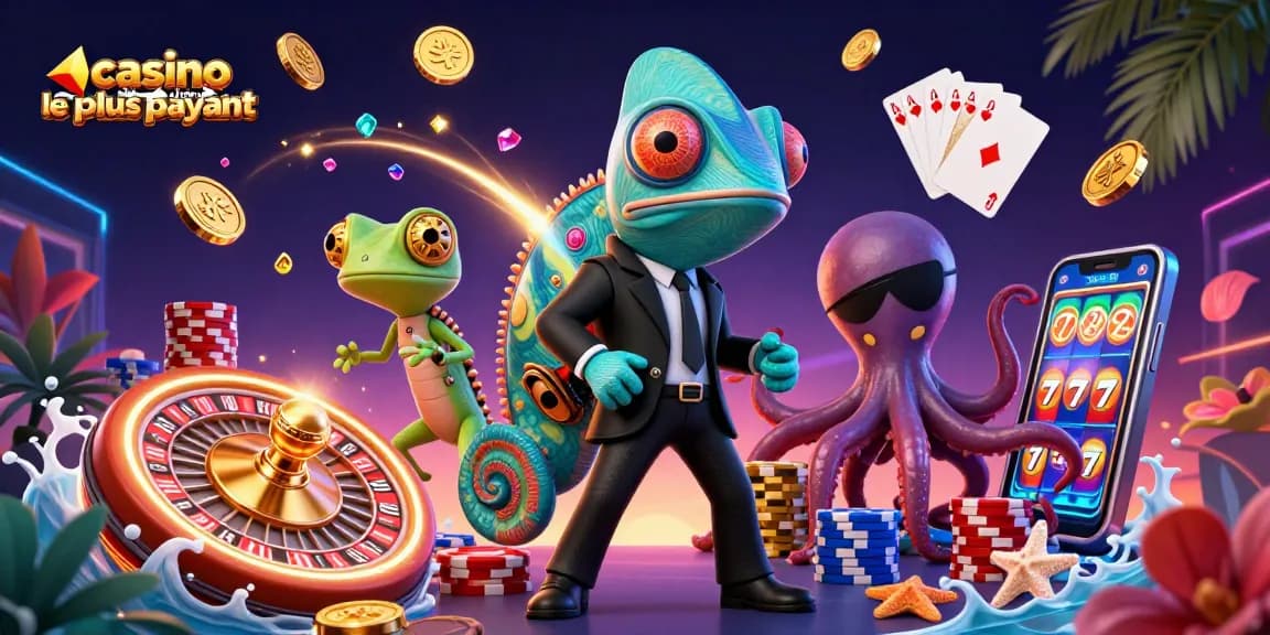 Illustrez votre expérience avec le casino en ligne le plus payant grâce à un agent secret chameleon et un gecko.