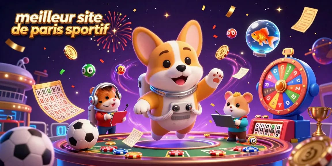Un Corgi astronaute dans un casino spatial, jouant au meilleur site de paris sportif avec des éléments dynamiques.
