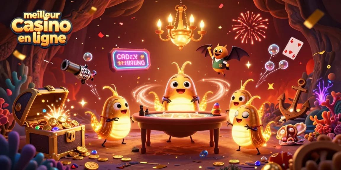 Jouez au meilleur casino en ligne avec des créatures lumineuses illuminant la scène ludique et festive.
