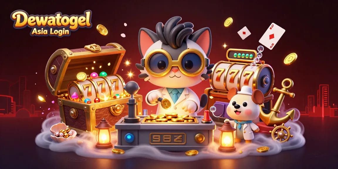 Dewatogel Asia Login offers vibrant games and jackpot thrills with stunning 3D casino illustration.