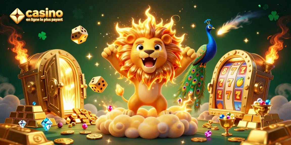 Visualisez le casino en ligne le plus payant avec un lion solaire et des dés dorés fascinants.