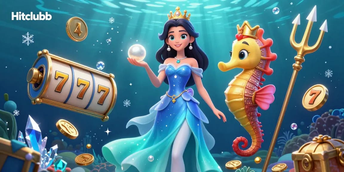 Experience the thrill of hitclubb with a stunning underwater casino scene featuring a glamorous woman and seahorse king.