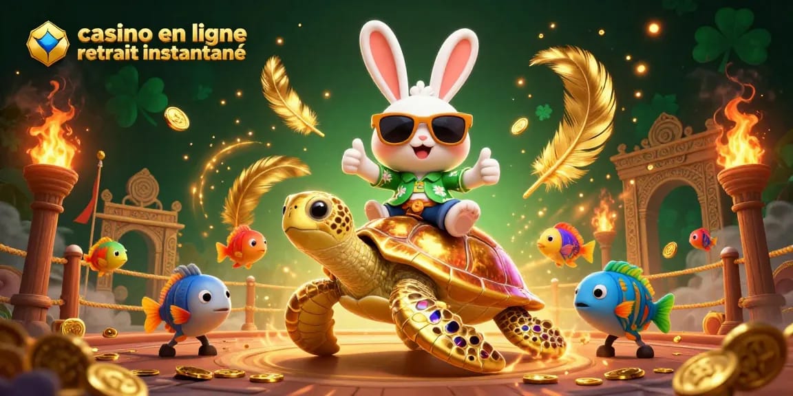 Jouez au casino en ligne retrait instantané avec un lapin chanceux et une tortue dorée.
