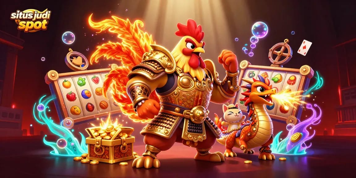 Menjelajahi peluang di situs judi slot dengan karakter menarik dan simbol jackpot yang menggembirakan.