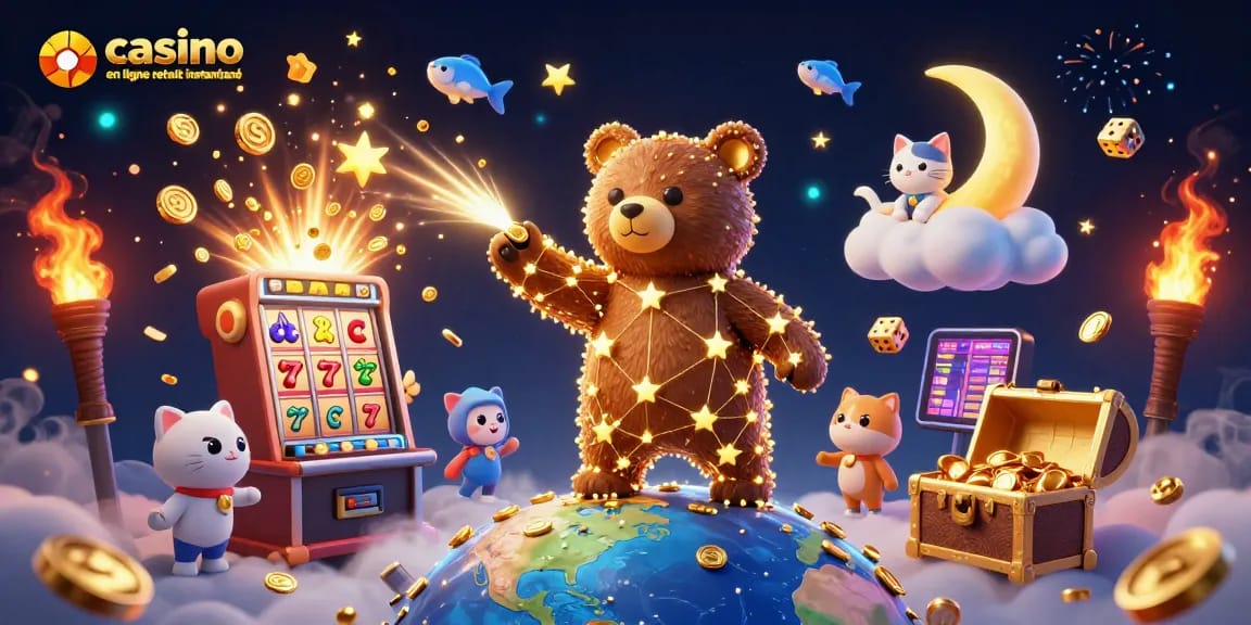 Jouez au casino en ligne retrait instantané avec des ours constellés et des machines à sous scintillantes.