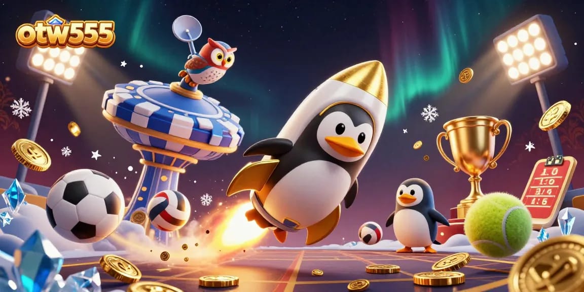 Bet on otw555's thrilling adventure with a rocket-powered penguin at a casino!