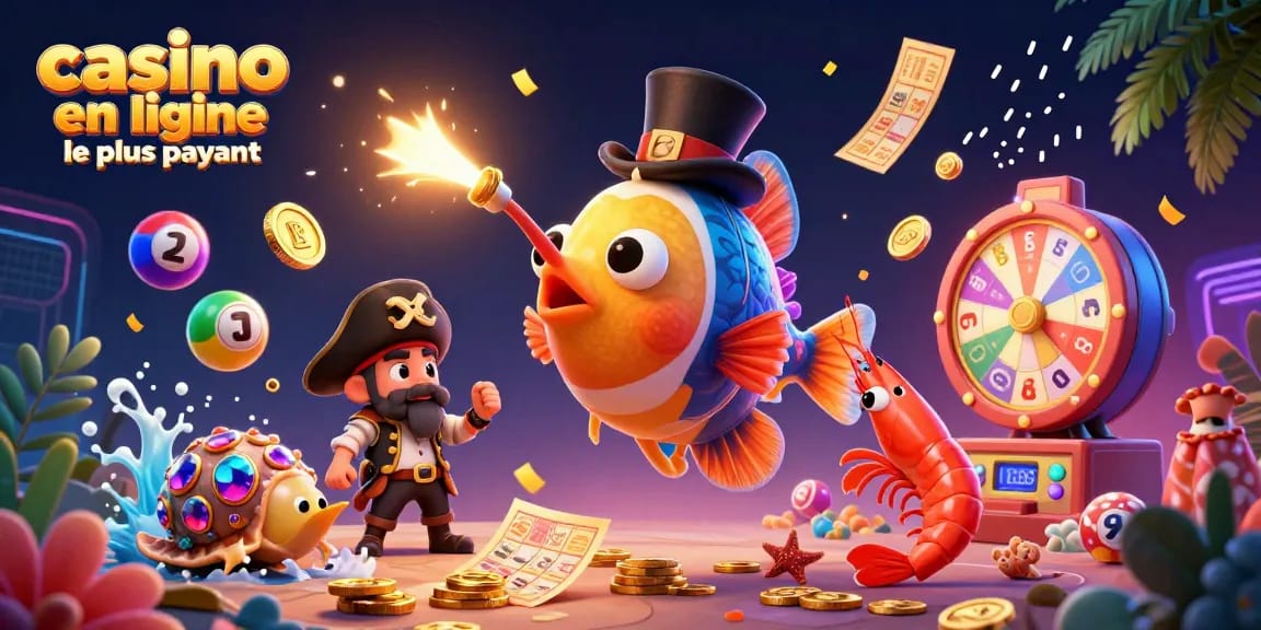Célébrer les gains au casino en ligne le plus payant avec des personnages marins dynamiques et des éléments de loterie colorés.