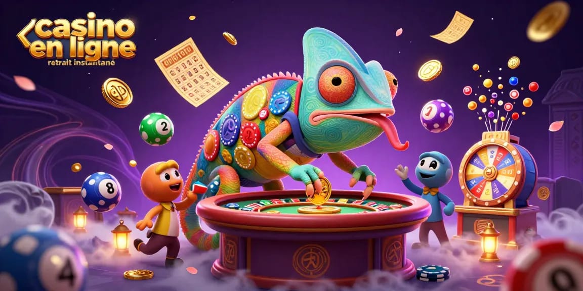 Profitez de gains rapides avec le casino en ligne retrait instantané dans une illustration animée vibrante.