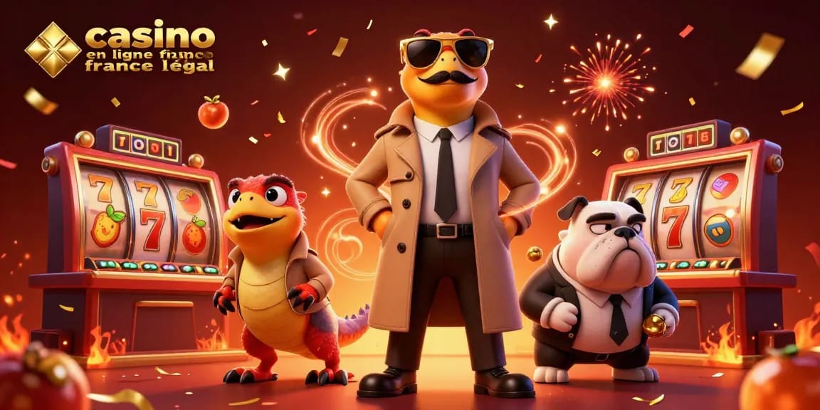 Illustration de casino en ligne France légal avec des raptors en trench coat dans un lounge VIP