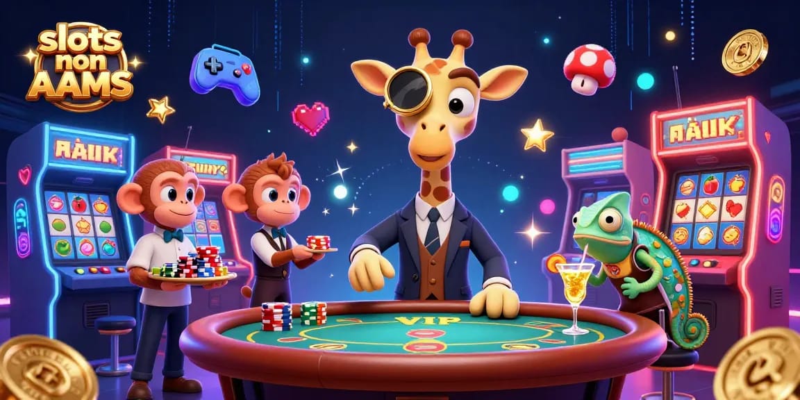 Gioca alle slot non AAMS con stile, giraffa e valet nel casinò, simboli vivaci e giochi arcade insieme.
