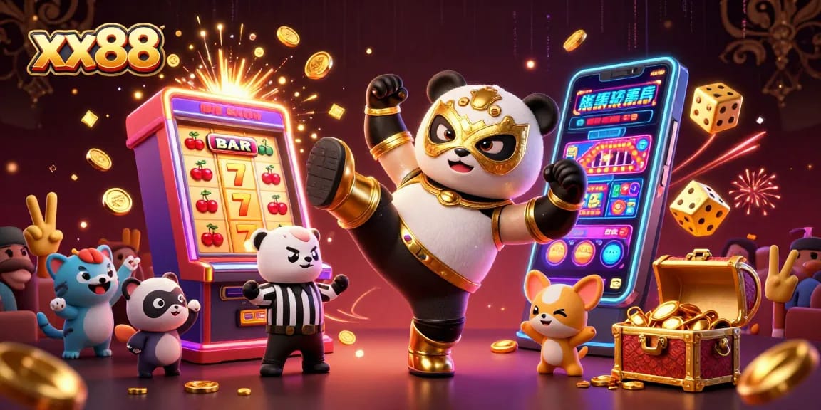 Spin the reels with xx88 in an exciting 3D casino scene filled with vibrant characters and jackpots.