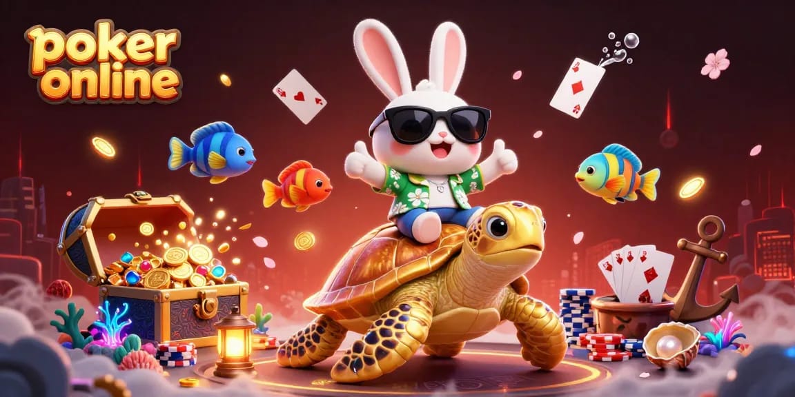 Poker en ligne : jouez avec un adorable lapin chanceux et une tortue dorée sous l'eau