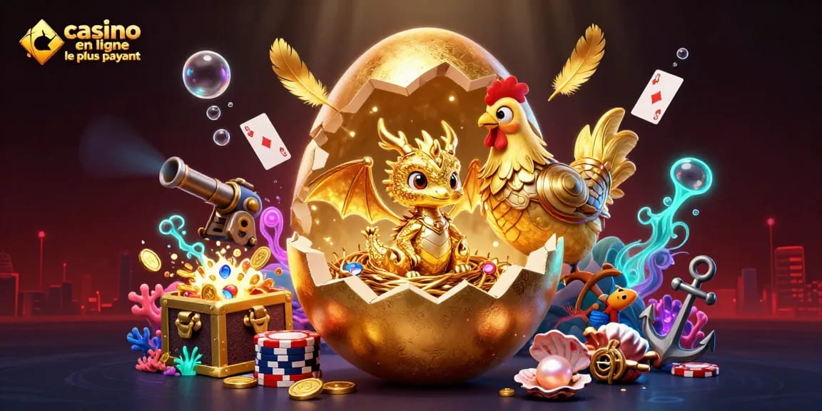 Gagnez dans des jeux au casino en ligne le plus payant avec un dragon doré et des jetons de poker.