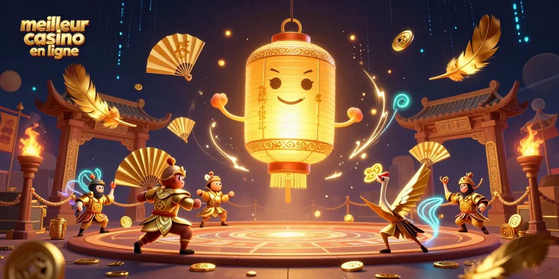 Découvrez le meilleur casino en ligne à travers cette illustration vibrante mettant en avant des personnages animés et des symboles chanceux.
