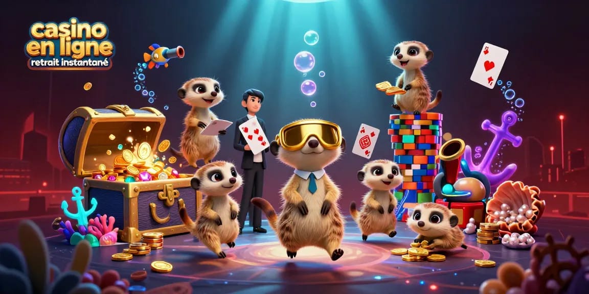 Casino en ligne retrait instantané avec des suricates gérant une opération ludique sous-marine.