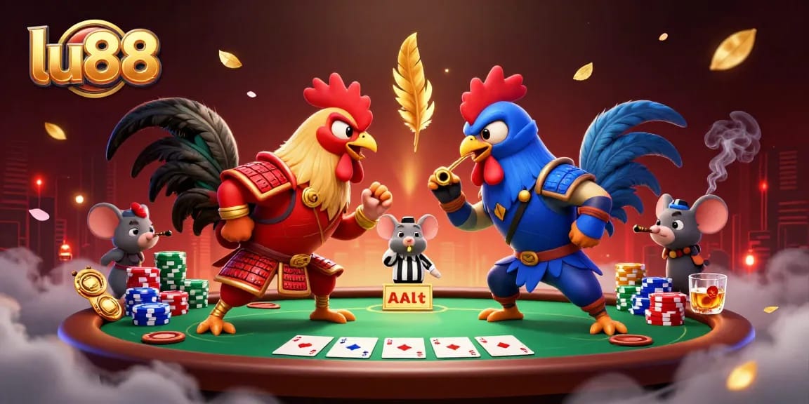 Experience intense action at lu88 with a dramatic showdown between 3D fighting roosters in casino style.