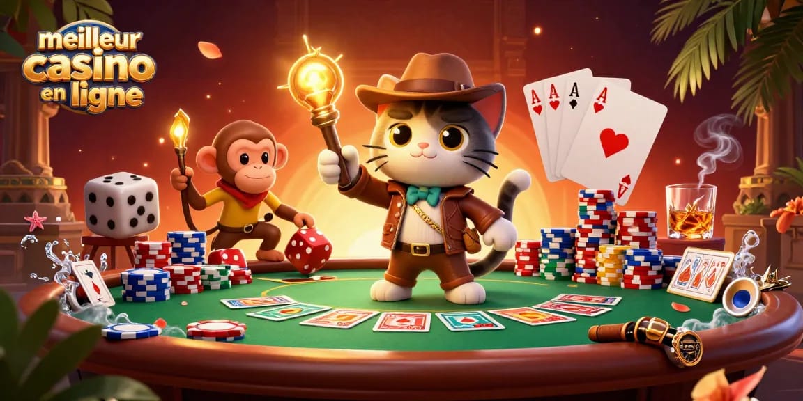 Jouez au meilleur casino en ligne avec des jetons de poker et des cartes, dans une scène dynamique.