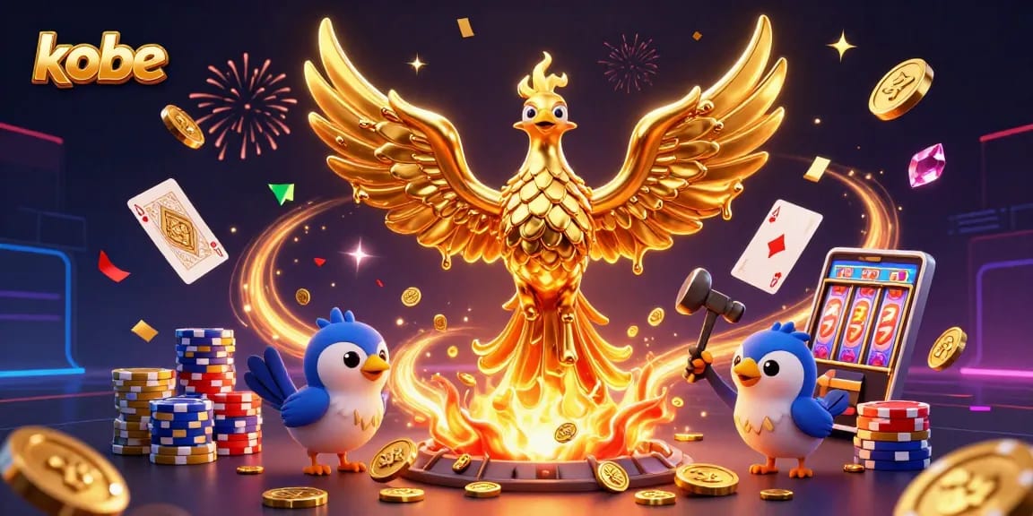 Kobe invites players to win big with a stunning 3D phoenix illustration capturing the essence of casino excitement.
