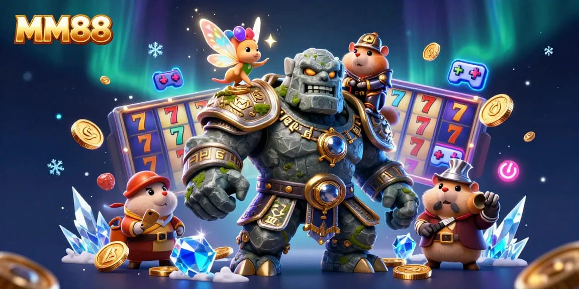 Spin to win at MM88 with our magical golem guarding slots and treasures!