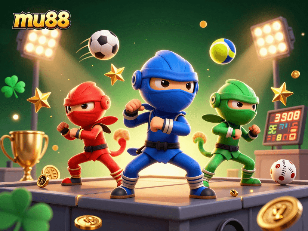 mu88 showcases thrilling ninja chameleons conquering a sports betting scene with action and excitement.