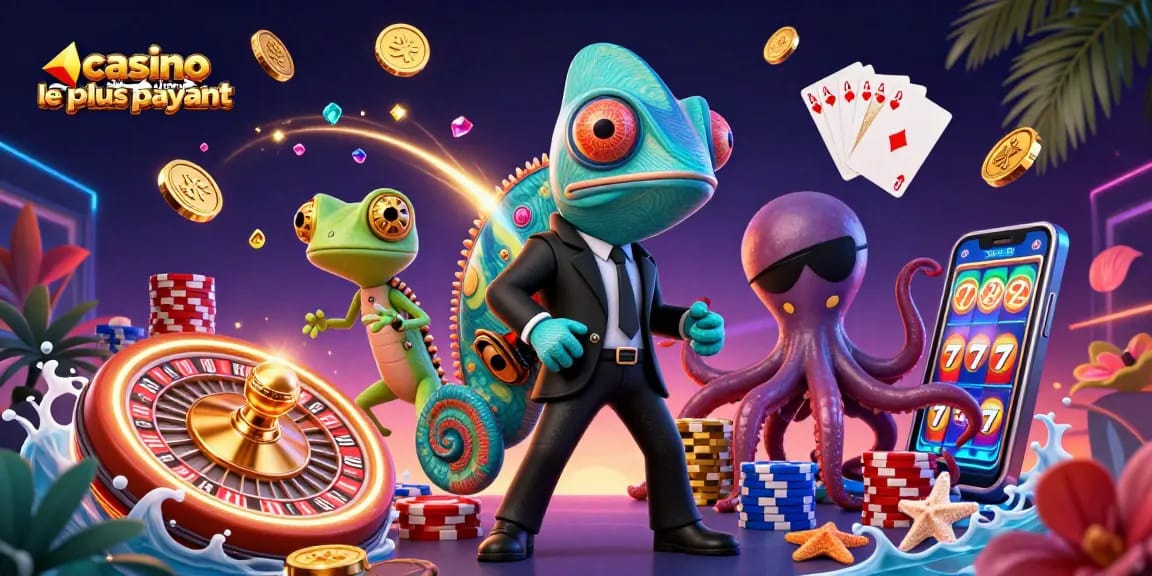 Illustrez votre expérience avec le casino en ligne le plus payant grâce à un agent secret chameleon et un gecko.
