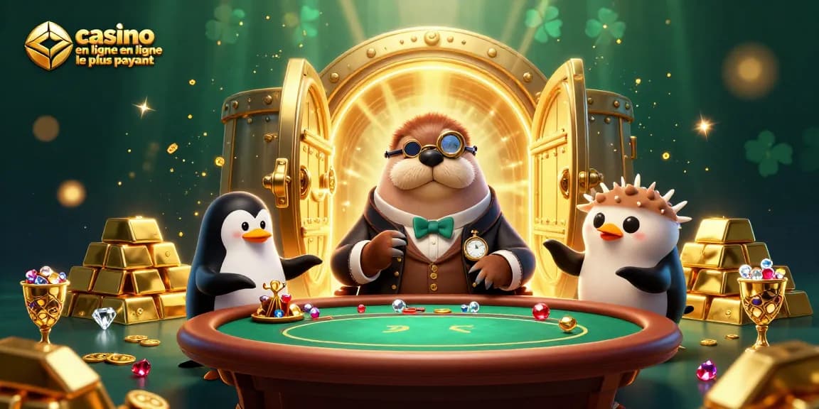 Casino en ligne le plus payant : Une illustration dynamique de jeu avec un phoque à la table de poker.