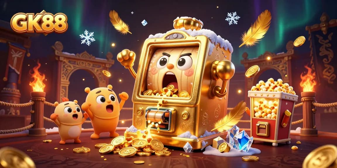 GK88 slot machine hits jackpot in an exciting 3D casino illustration.