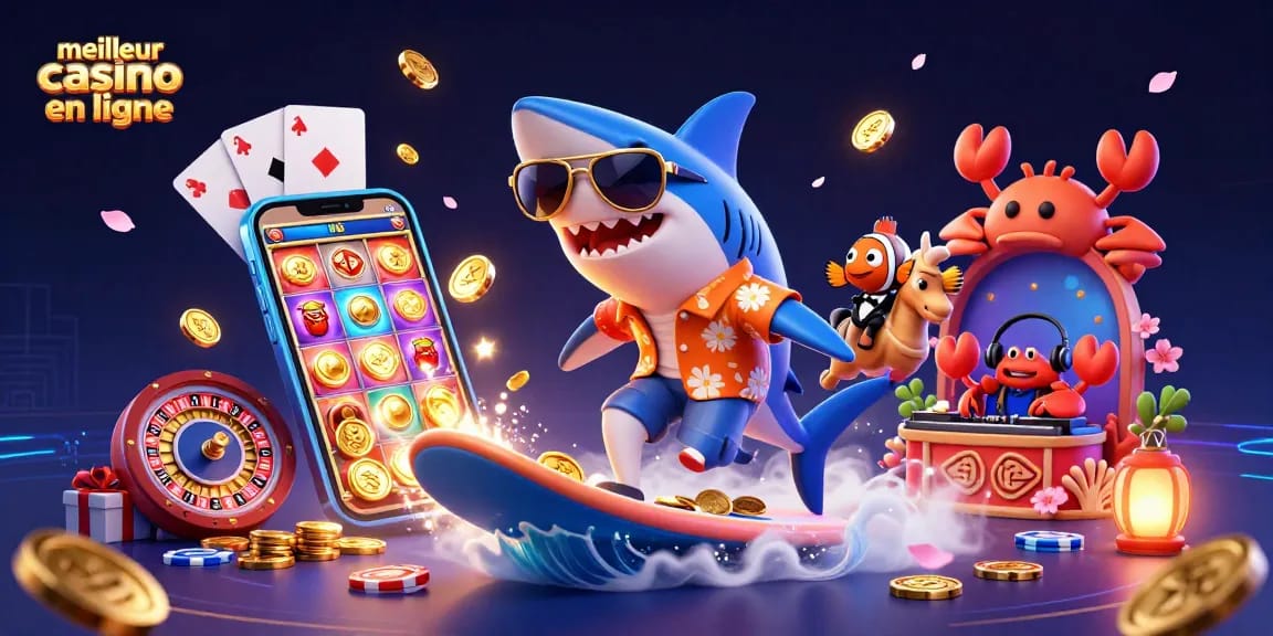 Plonger dans l'univers du meilleur casino en ligne avec des personnages amusants entourés de pièces d'or et de jeux