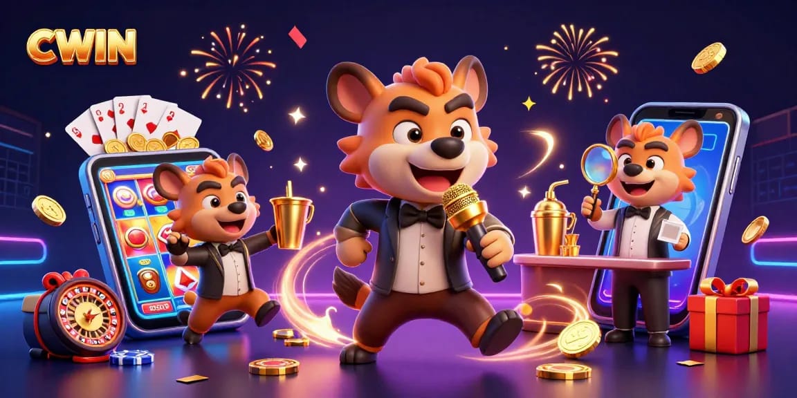 CWIN players enjoy lively bets at a vibrant casino with hyenas as entertainment characters.