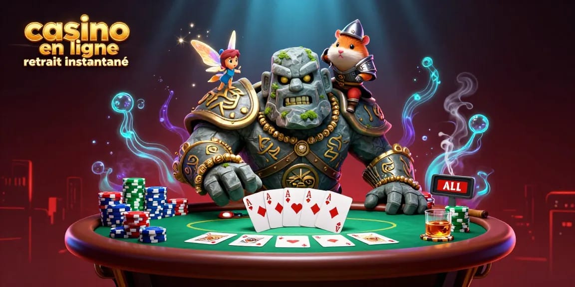 casino en ligne retrait instantané, golem gardien animant un party de poker riche en détails