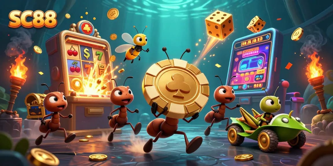 Experience thrilling gameplay at SC88 with animated characters navigating a vibrant casino heist.