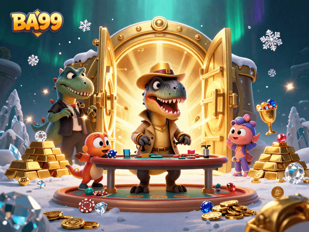 Win big at BA99 with a 3D velociraptor card counter sneaking chips and luxurious casino treasures!
