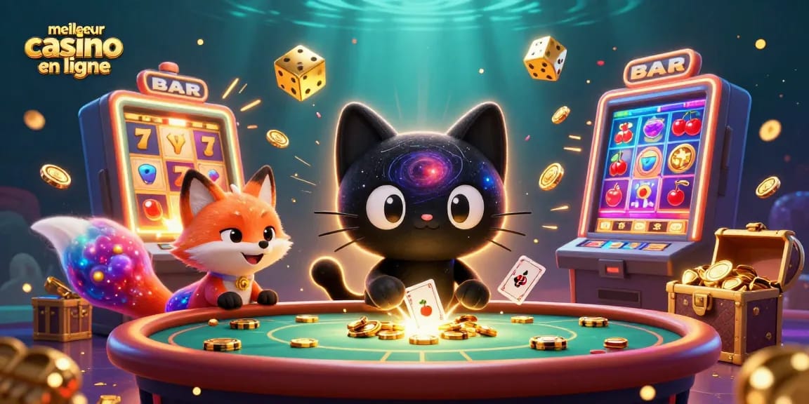 Gagnez avec le meilleur casino en ligne grâce à une illustration dynamique et colorée d'un chat à trou noir.