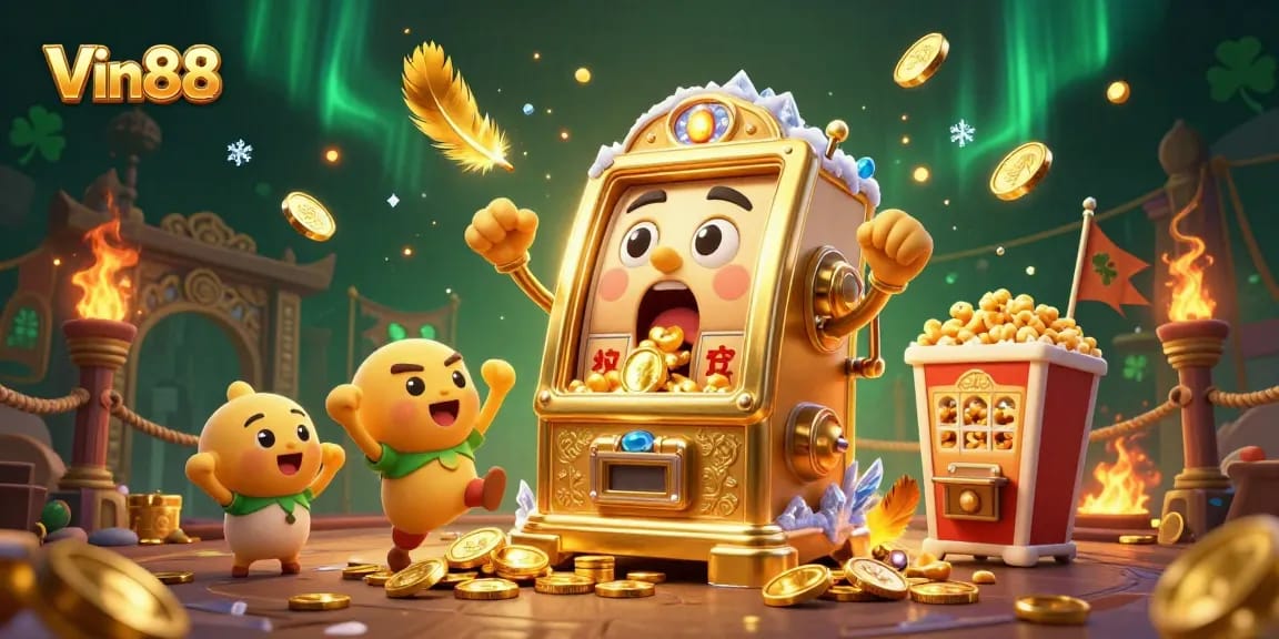 Win big with Vin88's exciting jackpots and dynamic slot machines in a vibrant casino scene.