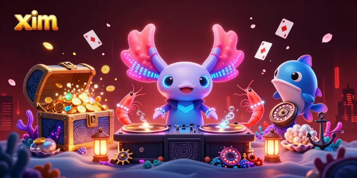 Xim invites players to enjoy an electrifying underwater casino party with colorful characters and vibrant game elements.